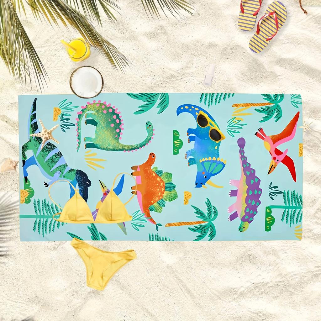 1pc "Colorful Dinosaur Design Beach Towel - Ideal for Summer Enjoyment!" Extremely Soft Ultra-Fine Fiber Beach Towel Generously