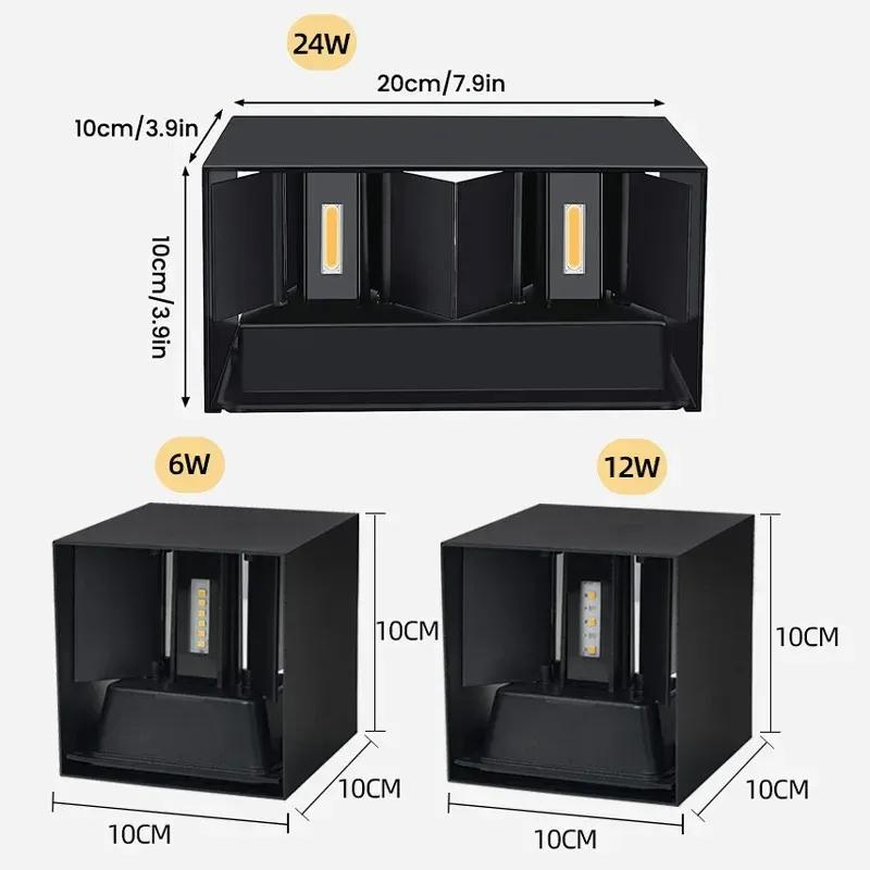 Aluminum LED Wall Lamp Outdoor Waterproof IP65 Interior Wall Light 12W24W Porch Garden Lights Living Room Street Stairs Lighting