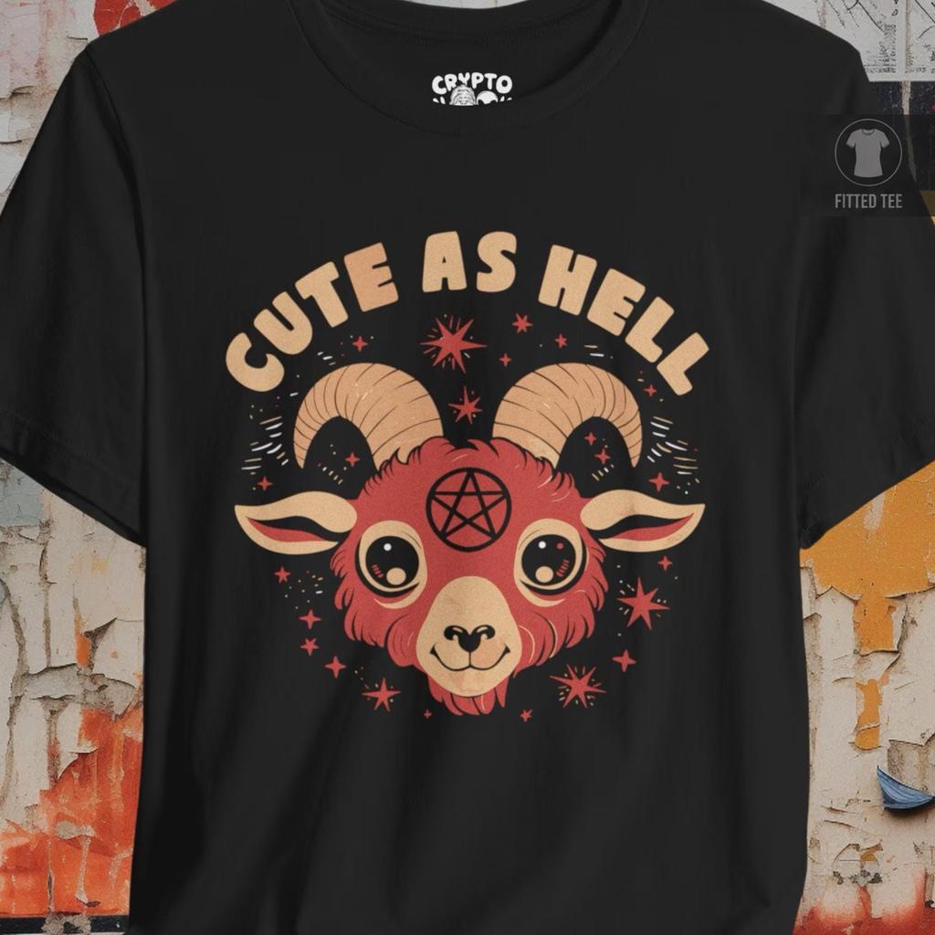 Cute As Hell Pentagram Goat T-shirt | Gothic Metal Humor | Bella + Canvas Unisex | Funny Horror Tee | Goat Design | Dark Humor Gift