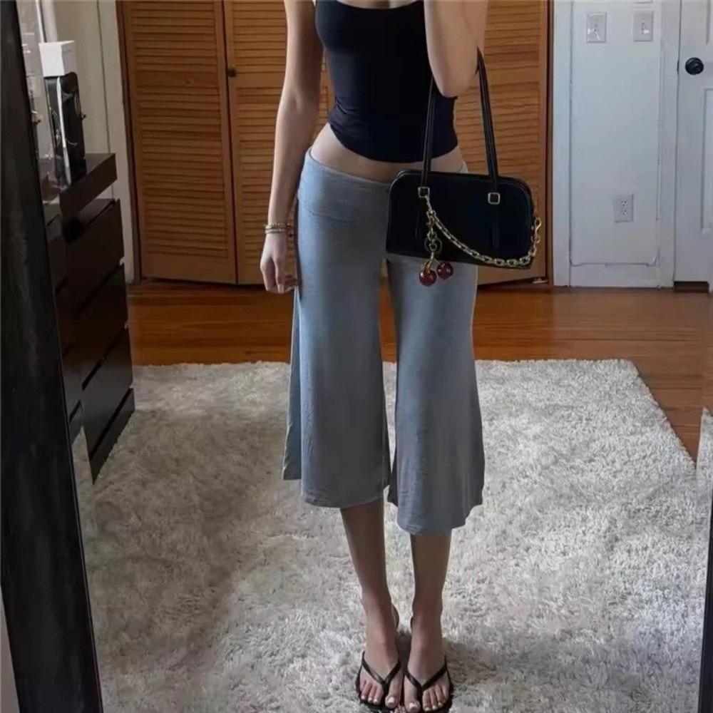 Polka Dot Wide Leg Pants Thin Foldover Waist Pants Fashion Low Waist Capri Pants Girls
