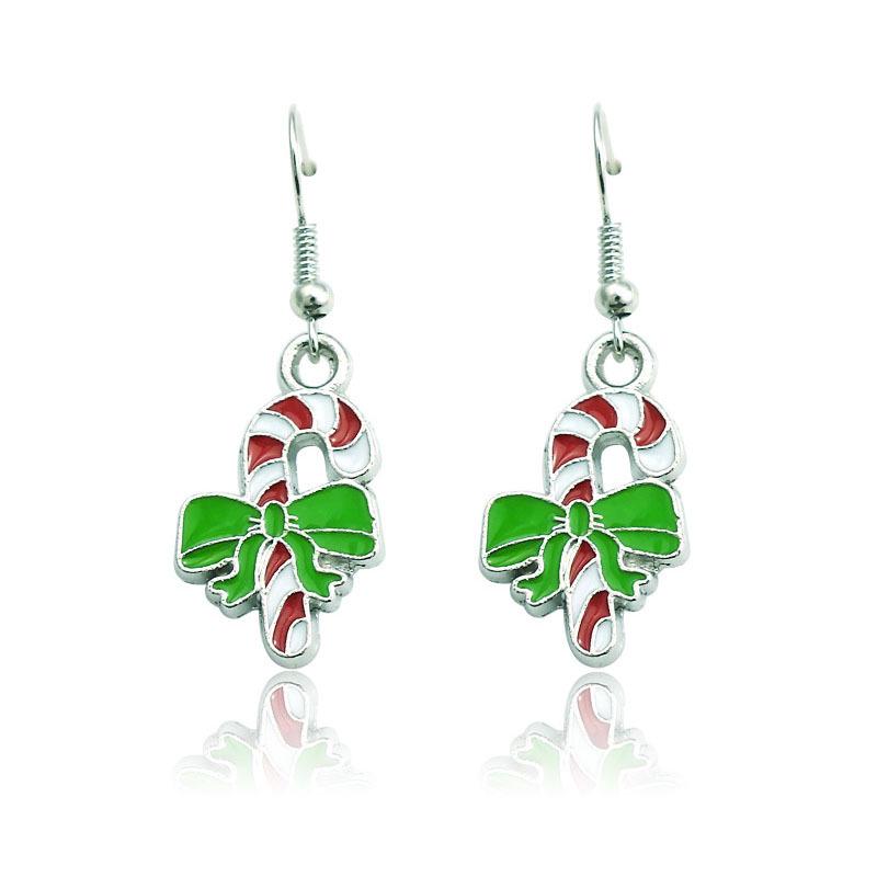 2018 European & American Christmas Candy Cane Earrings: Festive Red, White, & Green Pattern