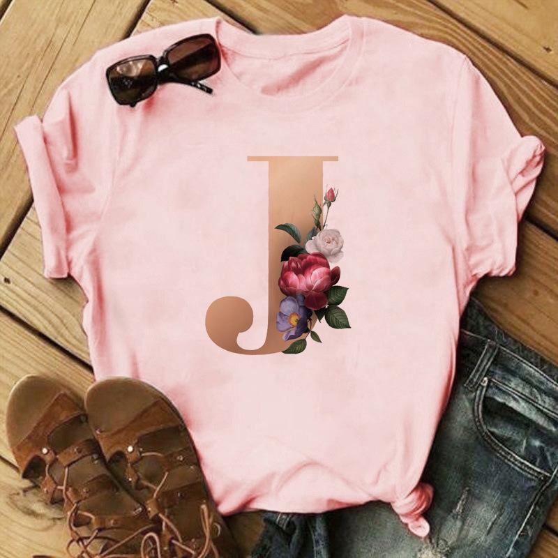 Stylish Gold 26 Letter Floral Print T-shirt Black Oversized for Men And Women Summer Polyester Fabric T-Shirt