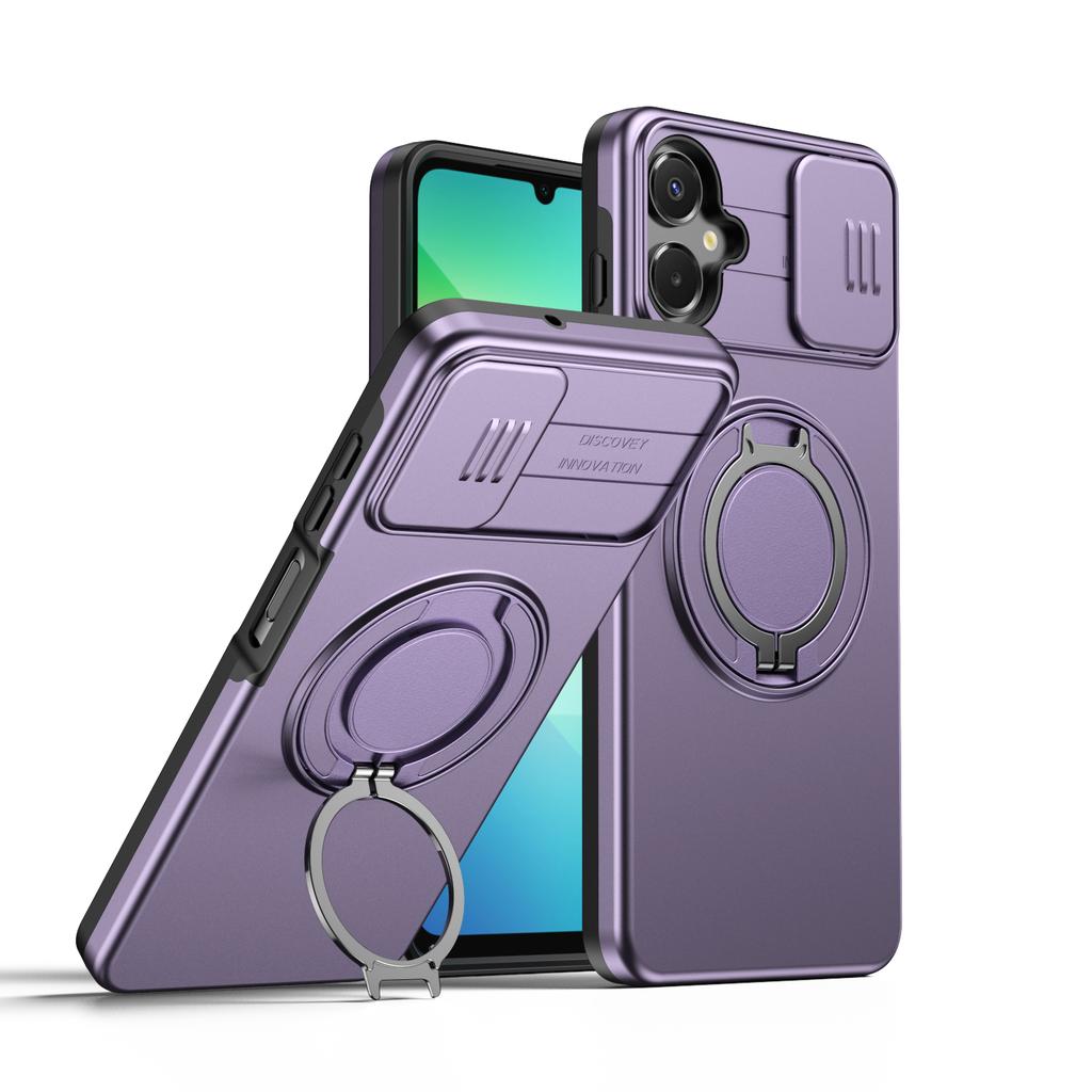 Sliding Camera Cover Armor Case For Samsung Galaxy A07 4G A06 5G Metal Ring Stand TPU Frame Hard Plastic Shockproof Coque Shield