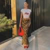Leopard Print Mesh Low-Waist Fishtail Skirt for Women