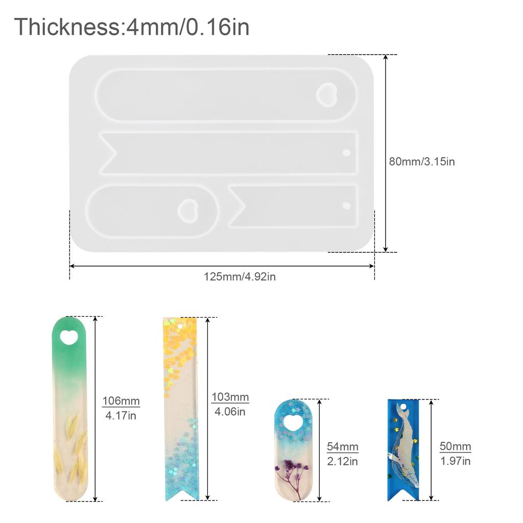 4 Styles Silicone Bookmark Mold, Reusable Mould for Epoxy Resin Casting and Handmade Bookmark Craft Projects
