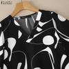 ZANZEA Women Casual V-Neck Loose Short Sleeve Print Blouse