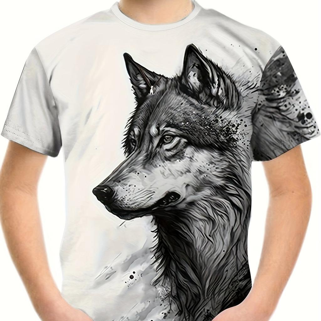 Summer Round Neck 3D Printed Wolf Pattern Top Fashionable Casual Cool Short Sleeved Children's Boy T-shirts