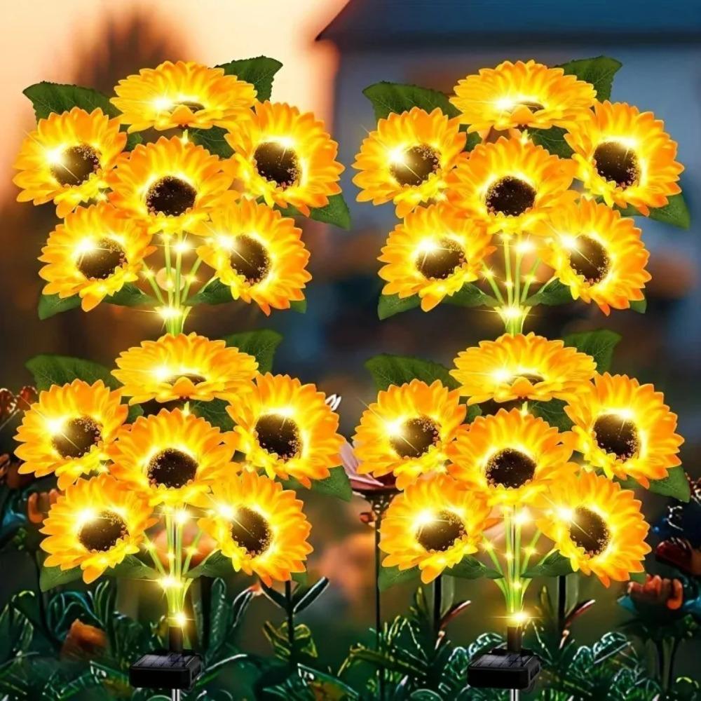6 Head Solar Simulation Sunflower LED Lights with Luminous Pole for Garden Yard Lawn Patio Pathway Night Landscape Decor Lamp