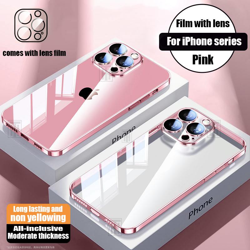 Official Not Yellowing High Clear Plating Case for For Iphone 16 15 14 13 12 11 Pro Max Plus Ultrathin Lens Film Protect Soft Cover