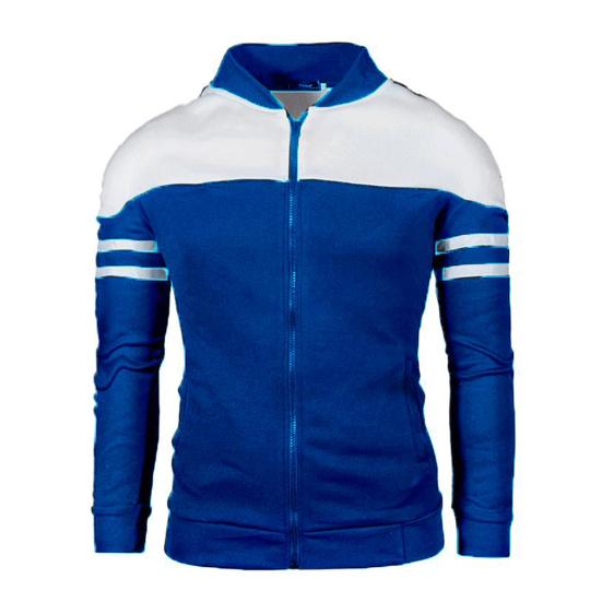 Men Autumn Coat Zipper Stand Collar Long Sleeves Contrast Colors Stretchy Hem Keep Warm Cardigan Color Matching Plush Plus Size Fall Coat for Daily