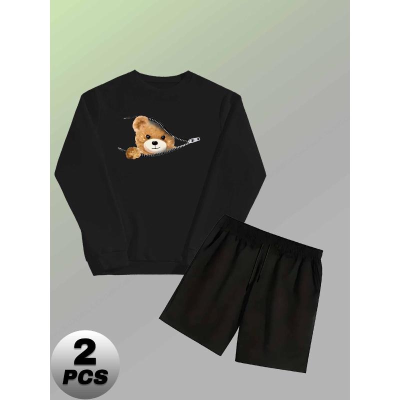 Crew Neck Sweatshirt and Shorts Men s Polyester 2 Piece Set Lightweight Breathable Athletic S