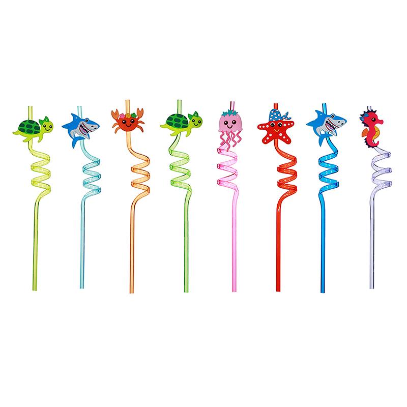 Summer Cartoon Creative Plastic Straw Marine Animal Curved Straw Kids