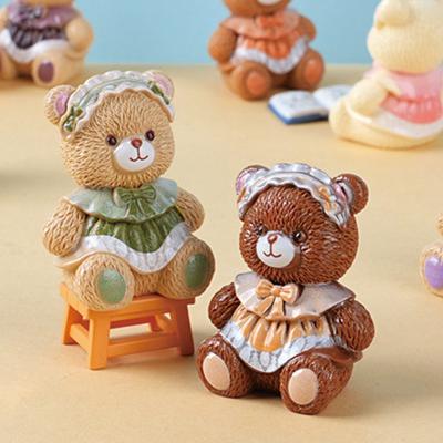 Mini Cartoon Bear Figurine Tiny Resin Bear Figures with Dress Cute Cake Toppers for DIY Crafts Dollhouse Fairy Garden Micro Landscape Decor