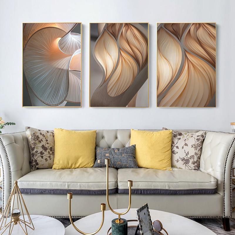 Abstract Geometry Canvas Painting Modern Fashion Brown Lines Wall Art Print Decorative Picture Modern Living Room Decor Unframed