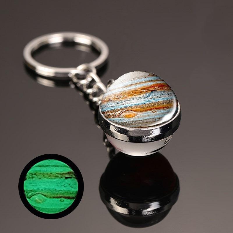 Luminous Sun Nine Planets Jupiter Milky Way Galaxy Keychain Pendant Round Double Sided Earth Keychain Bag Hanging Decor