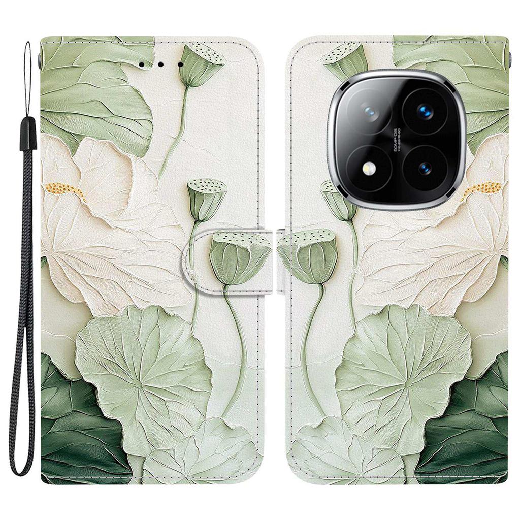 Wallet Case for Xiaomi Poco X7 5G/Redmi Note 14 Pro 5G/Note 14 Pro+ 5G Pattern Printing Leather Stand Phone Cover with Strap