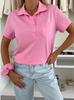 2025 Urban Casual Women's Lapel Solid Color Pocket Short Sleeve T-shirt