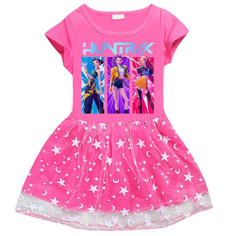 Girls Kpop Mira Zoey Rumi Hunters Printed Cartoon Mesh Dress