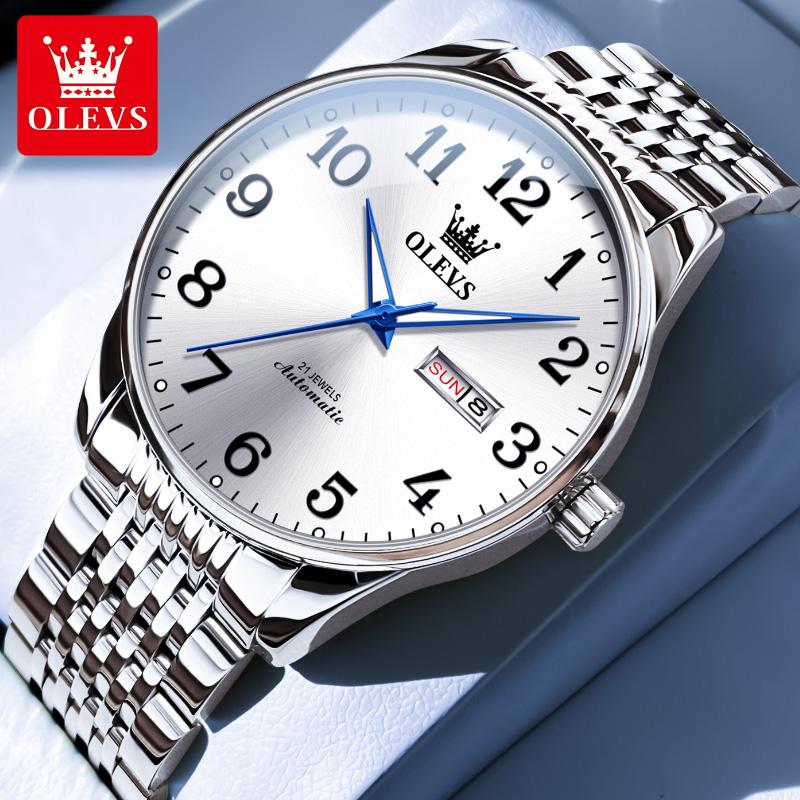 OLEVS 6666 Watch Men Stainless Steel Waterproof Wristwatch Calendar Week Display Classic Business Automatic Mechanical Man Watch