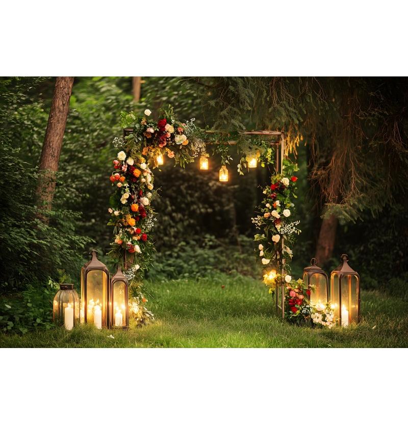 Fundo Romântico de Arco de Flores para o Dia dos Namorados, Decoração com Lanternas para Casamento, Noivado, Estúdio de Fotografia