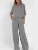 Women's Casual Cotton-Linen Two-Piece: Pocket Trousers & Short-Sleeve Pullover Top for Spring/Summer.