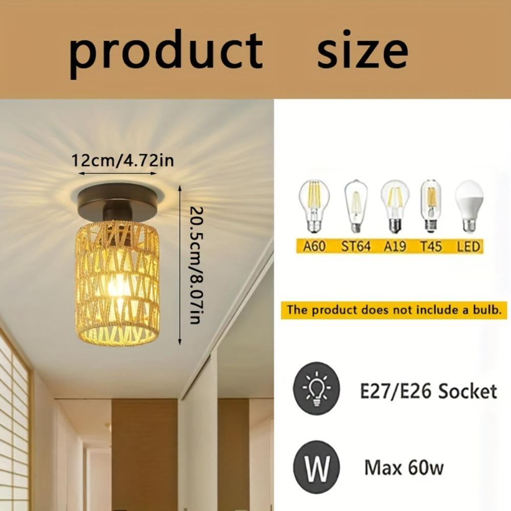 

Современный цилиндрический потолочный светильник ручной работы - Теплая и романтическая атмосфера, Элегантный полувстраиваемый, 110–240 В, Железный корпус и абажур из пеньковой веревки Without Bulb бежевый