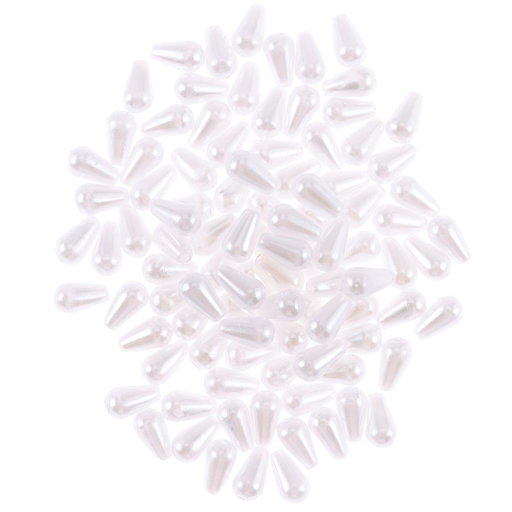 Pack of 100 Waterdrop Beads 6x10mm Faux Pearl Teardrop Imitation Pearl  For Dress Decoration,