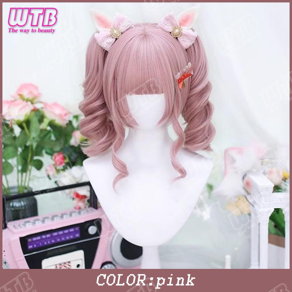 Synthetic Cosplay Wig Female Short Curly Hair Lolita Ponytail Bangs Wig Halloween Styling Wig