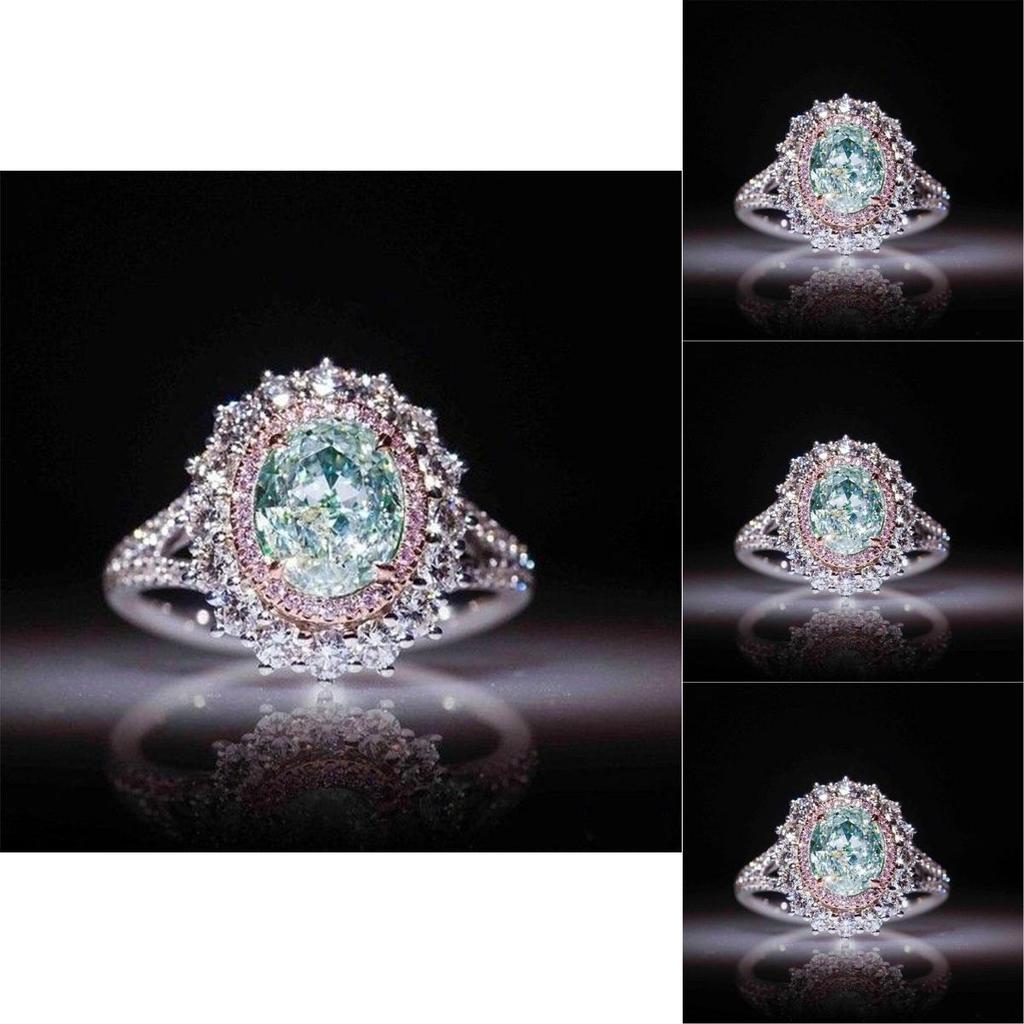 Elegant Female Pink Crystal Rhinestone Ring With Green Topaz For Engagement