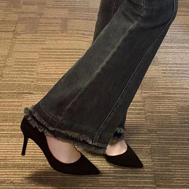 2025 spring and autumn new fashionable black high heels women's stiletto 10cm sexy European and American French girl small single shoes