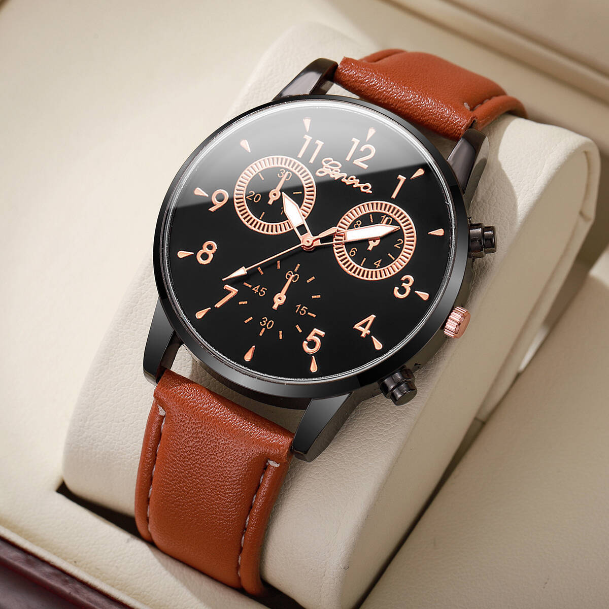 

Модные деловые мужские часы Простой арабский циферблат Мужские кварцевые часы Кожаный ремешок Наручные часы Reloj Hombre