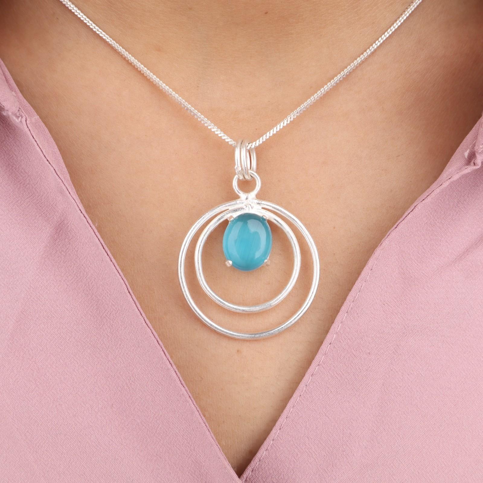 

Rare Blue Cat s Eye Gemstone 925 Sterling Silver Jewelry Handmade Pendant 1.65 PP-61-43