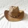 Bohemian Shell Bead Design Straw Beach Hat Men Women Wide Brim Cowgirl Hat Stylish Handmade Hollow Rolled Edge Sunscreen Caps