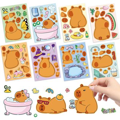 8PCS Capybara Puzzle Stickers for Children DIY Capybara Cartoon Animal Puzzle Parent-child Interaction Make A Face Stickers