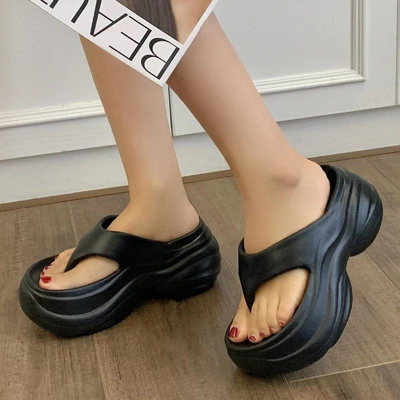Fashion Fashion Chunky Heel Clip Toe Flip Flops 2025 New Thick Platform Women Eva Slippers Summer Outdoor Wear Beach Nonj-Slip Sandals