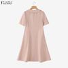 ZANZEA Women Casual Doll Collar Summer Short Sleeve Long Dress
