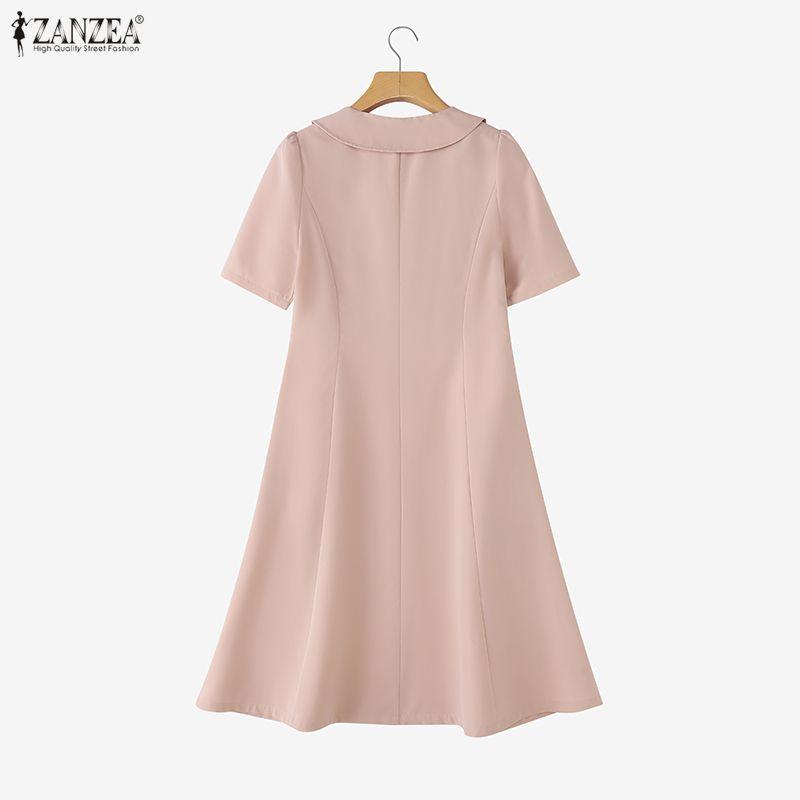 ZANZEA Women Casual Doll Collar Summer Short Sleeve Long Dress
