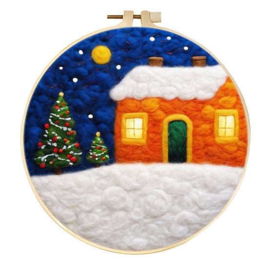Christmas Needle Felting Kit Holiday Felt Painting Set for Beginners Starter Needle Felting DIY Craft Kit with Pad Needles Wool Decorative Frame