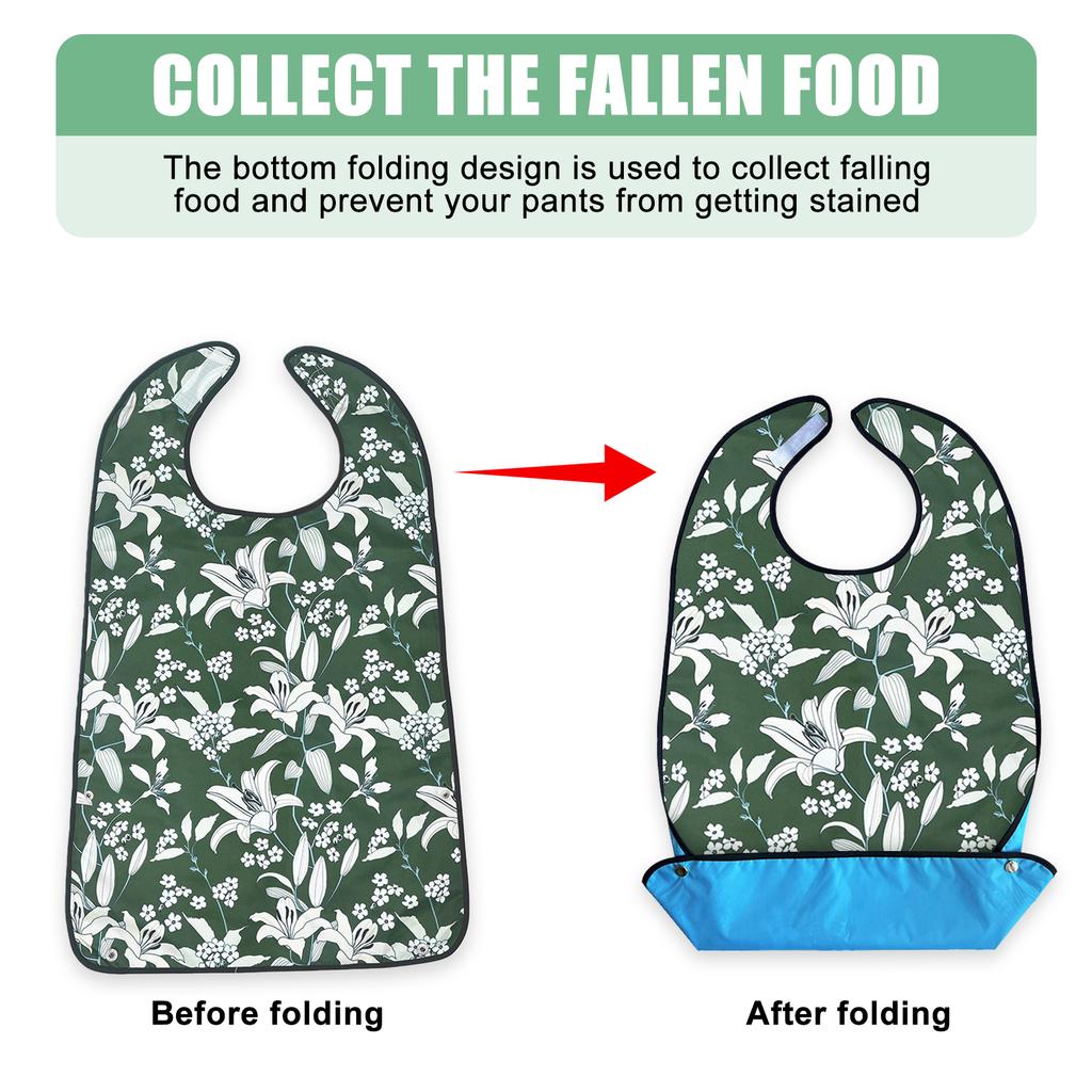 Reusable Adult Feeding Bib With Crumb Catcher Stylish Patterns Easy To Clean Polyester Fabric Waterproof Bib For Dining