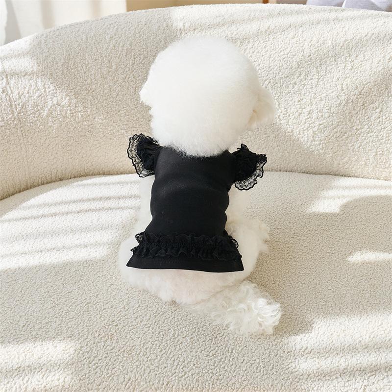Frühlings-Spitzen-Flatterärmel-Haustierweste Haustier-Basisshirt Teddybär-Basisshirt Katzen-T-Shirt Oberteil Welpenkleidung Weste