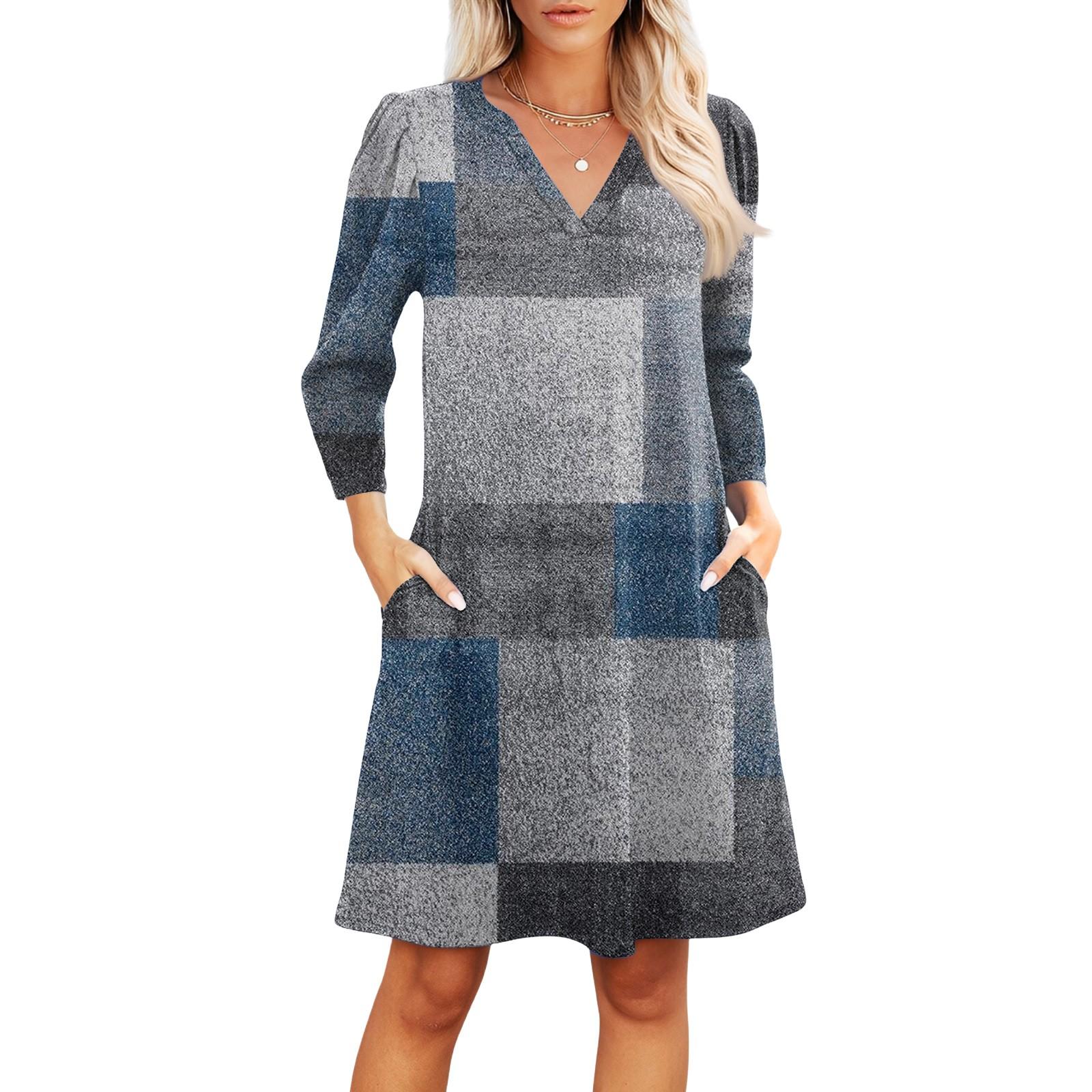 

Женское модное платье с V-образным вырезом, повседневное пляжное платье с рукавами три четверти, платье с полосатым принтом L синий