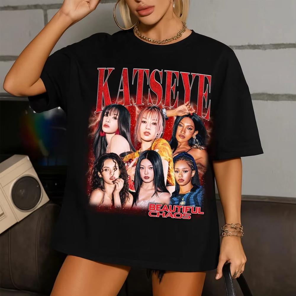 

Retro Katseye Beautiful Chaos T-shirts Kpop Tee Woman and Man Oversized Tee Graphic Short Sleeve T-Shirt Unisex Men Women Summer S