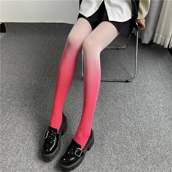 Gradient Color Pantyhose for Women - Spring and Autumn Velvet Stockings in Gray, Pink, and Purple Rainbow Styles.