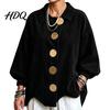 Laternenärmel Mantel Damen Cordjacke mit großen Metallknöpfen Lässig Damen für Herbst Winter Lockere Passform Oversized Kragen Oberbekleidung Knopfleiste