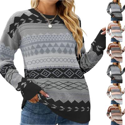Women's Knitted Retro Round Neck Loose Pullover Sweater