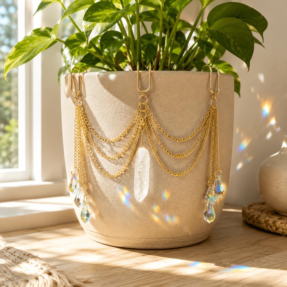 Reflective Crystal Sun Catcher AB Iridescent Rhinestone Plant Pot Decoration Garden