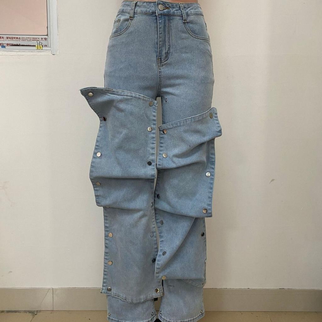 STREETRICH Fashion Detachable Buckle Irregular Jeans For Women High Waist Denim Pants Female Trendy