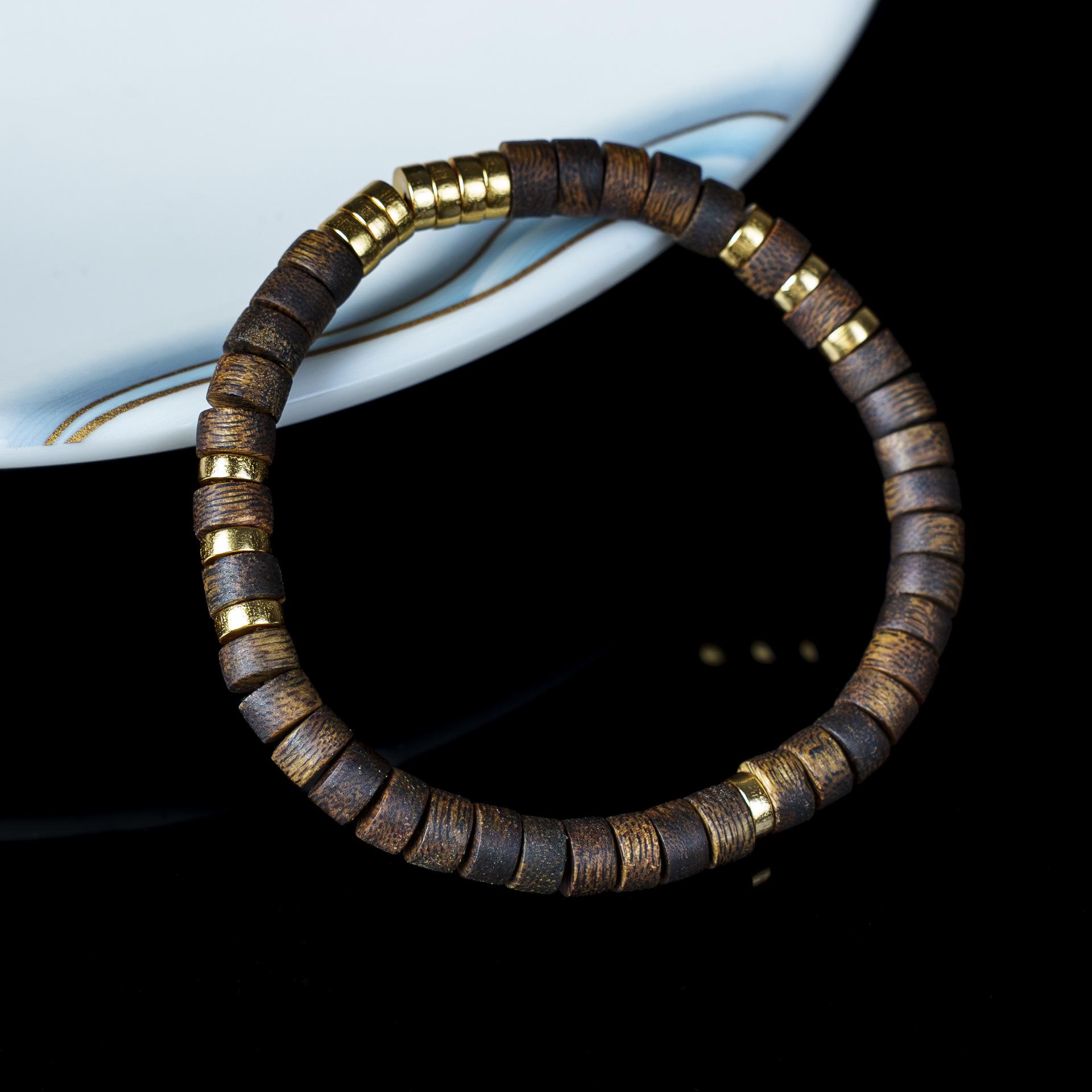 Agarwood & Green Qizi Bracelet with 925 Sterling Silver Gold Plating, 6mm Beads, Single Strand