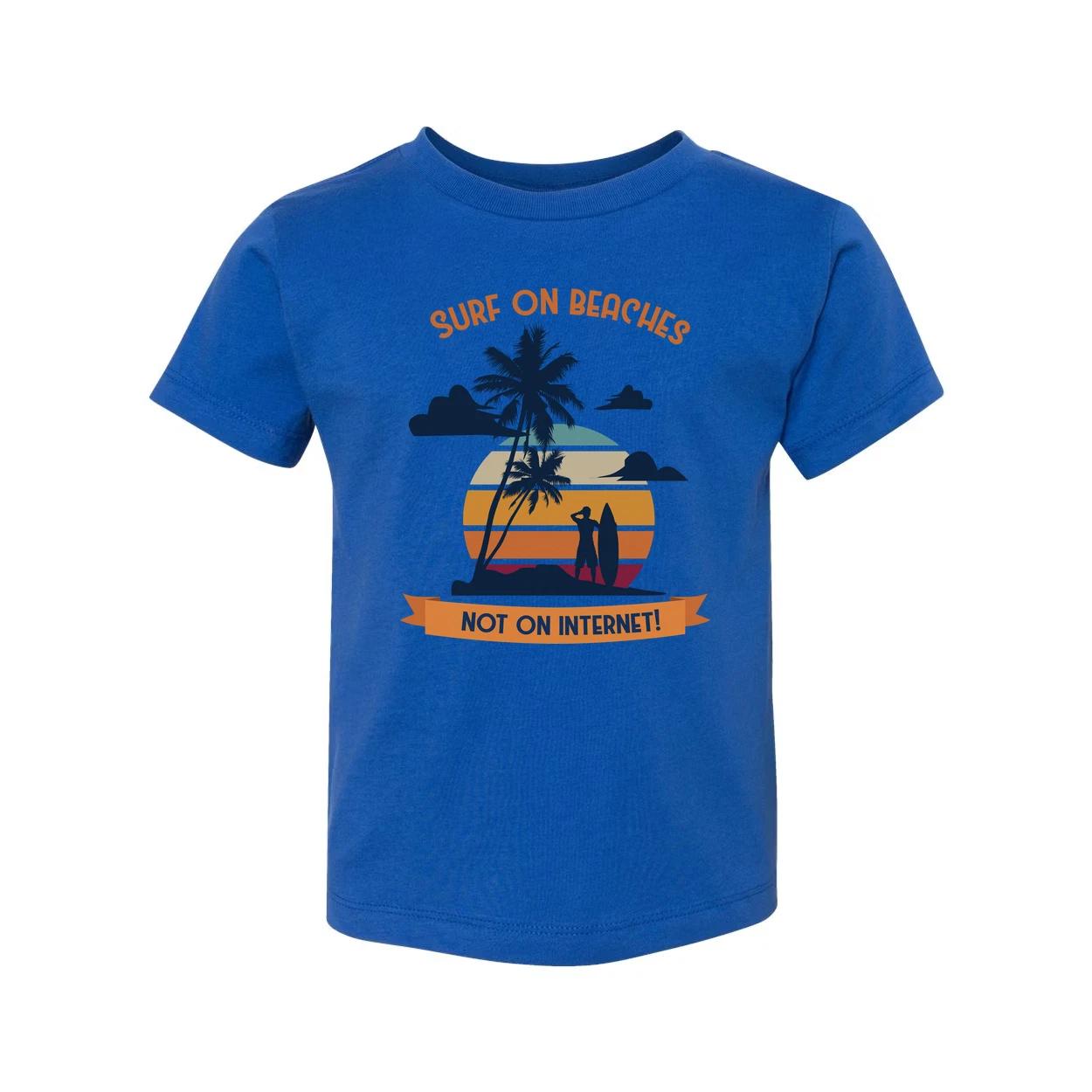 

Unisex Surf On Beaches Graphic T Shirt With Sunset Palm Trees And Not On Interne 3XL