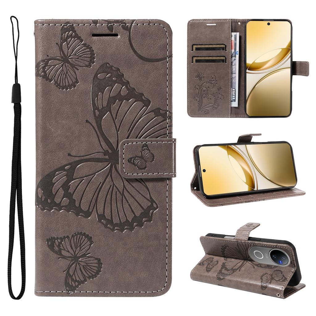 For Vivo V50 5G Wallet Case Floral Butterfly Imprinted Leather Phone Cover Stand - Green
